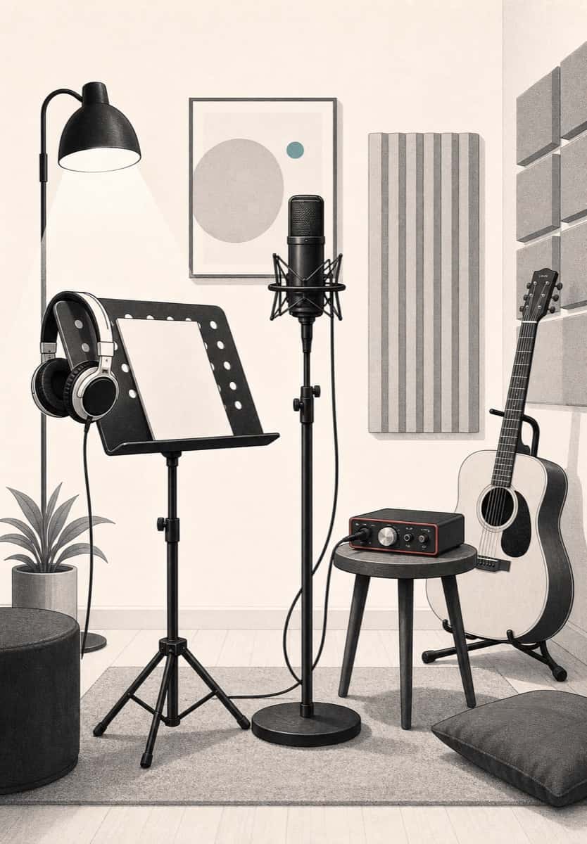cover practice backing track setup with microphone